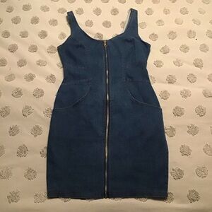 Say What? Denim Jean Zip Up Sleeveless Stretch Dress. Size Small